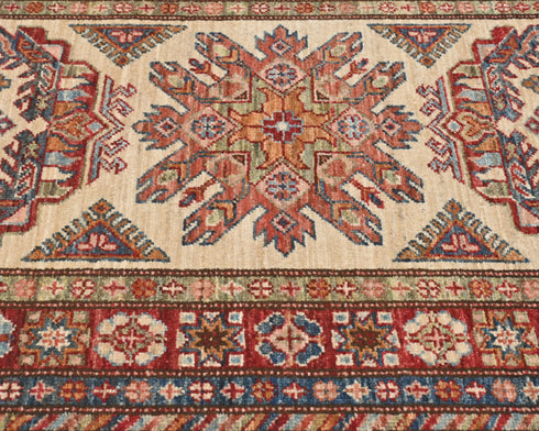 11 Feet Beige Kazak Afghan Hand Knotted Wool Runner Rug